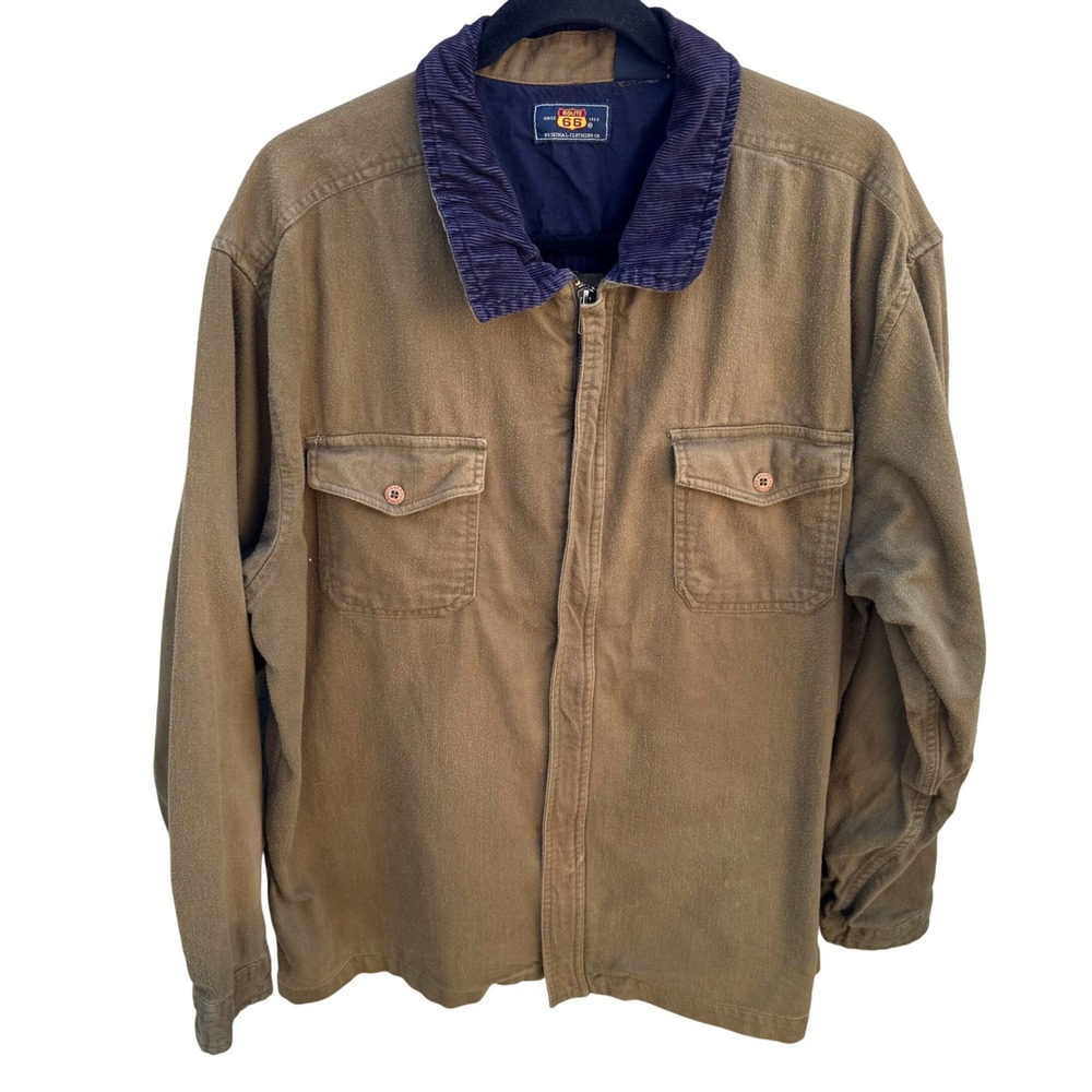 Route 66 Vintage Mens Brown Cotton Work Jacket‎ Corduroy Collar Full Zip Large